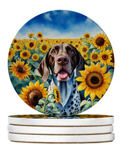 Load image into Gallery viewer, German Shorthaired Pointer in Sunflowers Large Sandstone Coasters Pack of 4