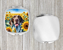 Load image into Gallery viewer, German Shorthaired Pointer in Sunflowers Compact Mirror – Stylish Purse Mirror with Artistic Covers