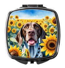 Load image into Gallery viewer, German Shorthaired Pointer in Sunflowers Compact Mirror – Stylish Purse Mirror with Artistic Covers