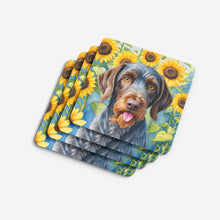 Load image into Gallery viewer, German Wirehaired Pointer in Sunflowers Coasters - Set of 4 Lightweight Foam, Absorbent Drink Coasters