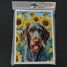 Load image into Gallery viewer, German Wirehaired Pointer in Sunflowers Greeting Cards - Blank Note Cards – 8-Pack of Artist-Designed Cards with Envelopes