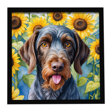 Load image into Gallery viewer, German Wirehaired Pointer in Sunflowers Framed Metal Print