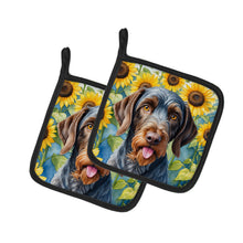 Load image into Gallery viewer, German Wirehaired Pointer in Sunflowers Pot Holders - Set of 2 Decorative Kitchen Helpers | Made in the USA