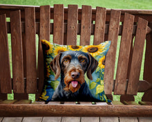 Load image into Gallery viewer, German Wirehaired Pointer in Sunflowers Throw Pillow - 14x14 Decorative Pillow – Art for Your Home &amp; Patio