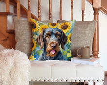 Load image into Gallery viewer, German Wirehaired Pointer in Sunflowers Throw Pillow - 14x14 Decorative Pillow – Art for Your Home &amp; Patio