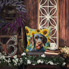 Load image into Gallery viewer, German Wirehaired Pointer in Sunflowers Throw Pillow - 14x14 Decorative Pillow – Art for Your Home &amp; Patio