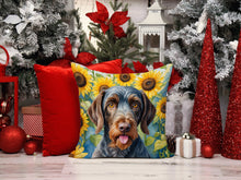 Load image into Gallery viewer, German Wirehaired Pointer in Sunflowers Throw Pillow - 14x14 Decorative Pillow – Art for Your Home &amp; Patio