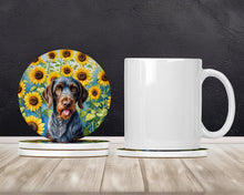 Load image into Gallery viewer, German Wirehaired Pointer in Sunflowers Large Sandstone Coasters Pack of 4