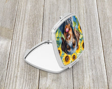 Load image into Gallery viewer, German Wirehaired Pointer in Sunflowers Compact Mirror – Stylish Purse Mirror with Artistic Covers
