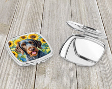 Load image into Gallery viewer, German Wirehaired Pointer in Sunflowers Compact Mirror – Stylish Purse Mirror with Artistic Covers