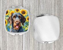 Load image into Gallery viewer, German Wirehaired Pointer in Sunflowers Compact Mirror – Stylish Purse Mirror with Artistic Covers
