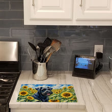 Load image into Gallery viewer, Giant Schnauzer in Sunflowers Cutting Board Tempered Glass Kitchen Cutting Surface, Heat Resistant Chopping Board with Non-Slip Feet, Decorative Food Prep &amp; Serving