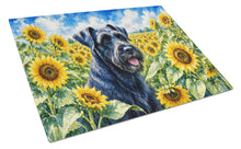 Load image into Gallery viewer, Giant Schnauzer in Sunflowers Cutting Board Tempered Glass Kitchen Cutting Surface, Heat Resistant Chopping Board with Non-Slip Feet, Decorative Food Prep &amp; Serving