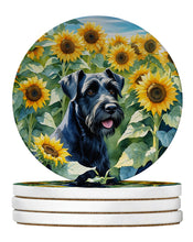 Load image into Gallery viewer, Giant Schnauzer in Sunflowers Large Sandstone Coasters Pack of 4