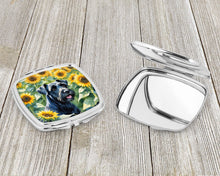 Load image into Gallery viewer, Giant Schnauzer in Sunflowers Compact Mirror – Stylish Purse Mirror with Artistic Covers