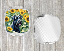 Load image into Gallery viewer, Giant Schnauzer in Sunflowers Compact Mirror – Stylish Purse Mirror with Artistic Covers