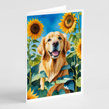 Load image into Gallery viewer, Golden Retriever in Sunflowers Greeting Cards - Blank Note Cards – 8-Pack of Artist-Designed Cards with Envelopes
