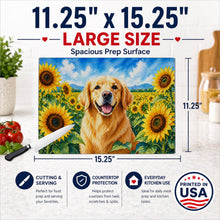 Load image into Gallery viewer, Golden Retriever in Sunflowers Cutting Board Tempered Glass Kitchen Cutting Surface, Heat Resistant Chopping Board with Non-Slip Feet, Decorative Food Prep &amp; Serving