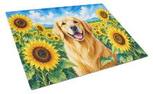 Load image into Gallery viewer, Golden Retriever in Sunflowers Cutting Board Tempered Glass Kitchen Cutting Surface, Heat Resistant Chopping Board with Non-Slip Feet, Decorative Food Prep &amp; Serving
