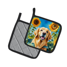 Load image into Gallery viewer, Golden Retriever in Sunflowers Pot Holders - Set of 2 Decorative Kitchen Helpers | Made in the USA