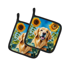 Load image into Gallery viewer, Golden Retriever in Sunflowers Pot Holders - Set of 2 Decorative Kitchen Helpers | Made in the USA