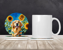 Load image into Gallery viewer, Golden Retriever in Sunflowers Large Sandstone Coasters Pack of 4
