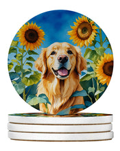 Load image into Gallery viewer, Golden Retriever in Sunflowers Large Sandstone Coasters Pack of 4