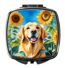 Load image into Gallery viewer, Golden Retriever in Sunflowers Compact Mirror – Stylish Purse Mirror with Artistic Covers