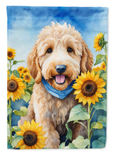 Load image into Gallery viewer, Goldendoodle in Sunflowers House Flag