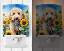 Load image into Gallery viewer, Goldendoodle in Sunflowers Ceramic Night Light