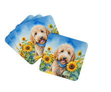 Load image into Gallery viewer, Goldendoodle in Sunflowers Coasters - Set of 4 Lightweight Foam, Absorbent Drink Coasters