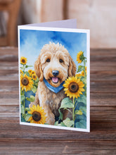 Load image into Gallery viewer, Goldendoodle in Sunflowers Greeting Cards - Blank Note Cards – 8-Pack of Artist-Designed Cards with Envelopes