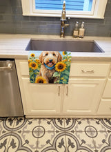 Load image into Gallery viewer, Goldendoodle in Sunflowers Kitchen Towel