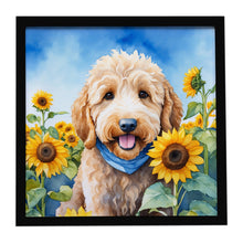 Load image into Gallery viewer, Goldendoodle in Sunflowers Framed Metal Print