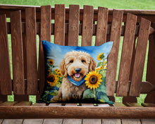 Load image into Gallery viewer, Goldendoodle in Sunflowers Throw Pillow - 14x14 Decorative Pillow – Art for Your Home &amp; Patio