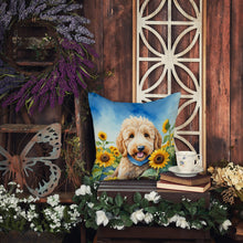Load image into Gallery viewer, Goldendoodle in Sunflowers Throw Pillow - 14x14 Decorative Pillow – Art for Your Home &amp; Patio