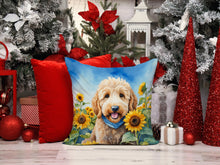 Load image into Gallery viewer, Goldendoodle in Sunflowers Throw Pillow - 14x14 Decorative Pillow – Art for Your Home &amp; Patio
