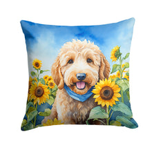 Load image into Gallery viewer, Goldendoodle in Sunflowers Throw Pillow