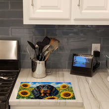 Load image into Gallery viewer, Gordon Setter in Sunflowers Cutting Board Tempered Glass Kitchen Cutting Surface, Heat Resistant Chopping Board with Non-Slip Feet, Decorative Food Prep &amp; Serving