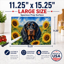 Load image into Gallery viewer, Gordon Setter in Sunflowers Cutting Board Tempered Glass Kitchen Cutting Surface, Heat Resistant Chopping Board with Non-Slip Feet, Decorative Food Prep &amp; Serving