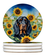 Load image into Gallery viewer, Gordon Setter in Sunflowers Large Sandstone Coasters Pack of 4