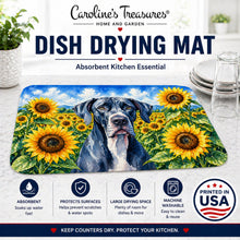 Load image into Gallery viewer, Great Dane in Sunflowers Dish Drying Mat Absorbent Dish Drying Mat Pad for Kitchen Counter Dish Drainer Mat for Countertop, 14 x 21", Multicolor