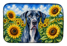 Load image into Gallery viewer, Great Dane in Sunflowers Dish Drying Mat Absorbent Dish Drying Mat Pad for Kitchen Counter Dish Drainer Mat for Countertop, 14 x 21", Multicolor