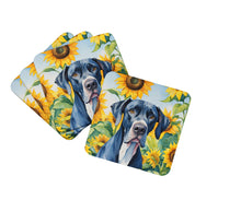Load image into Gallery viewer, Great Dane in Sunflowers Coasters - Set of 4 Lightweight Foam, Absorbent Drink Coasters