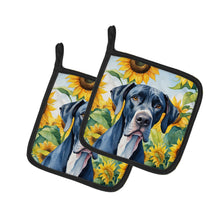 Load image into Gallery viewer, Great Dane in Sunflowers Pot Holders - Set of 2 Decorative Kitchen Helpers | Made in the USA
