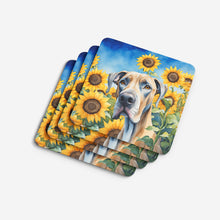 Load image into Gallery viewer, Great Dane in Sunflowers Coasters - Set of 4 Lightweight Foam, Absorbent Drink Coasters