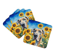 Load image into Gallery viewer, Great Dane in Sunflowers Coasters - Set of 4 Lightweight Foam, Absorbent Drink Coasters