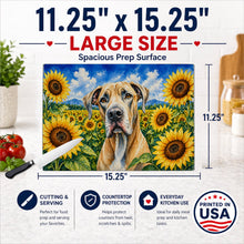Load image into Gallery viewer, Great Dane in Sunflowers Cutting Board Tempered Glass Kitchen Cutting Surface, Heat Resistant Chopping Board with Non-Slip Feet, Decorative Food Prep &amp; Serving