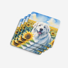 Load image into Gallery viewer, Great Pyrenees in Sunflowers Coasters - Set of 4 Lightweight Foam, Absorbent Drink Coasters