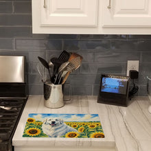 Load image into Gallery viewer, Great Pyrenees in Sunflowers Cutting Board Tempered Glass Kitchen Cutting Surface, Heat Resistant Chopping Board with Non-Slip Feet, Decorative Food Prep &amp; Serving